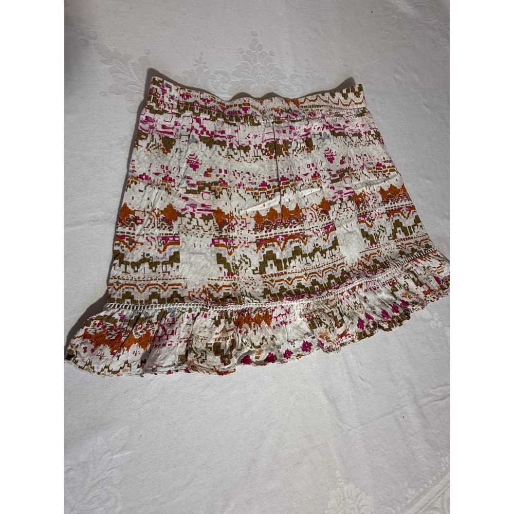Shyanne Women Pink Orange Tribal Print Button Front Ruffle Mini Skirt Large